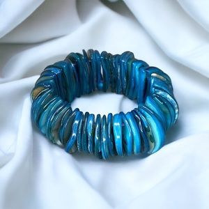 Abalone Shell Dyed Blue Stretch Bracelet Half - Moon Shape Jewelry Fashion Style